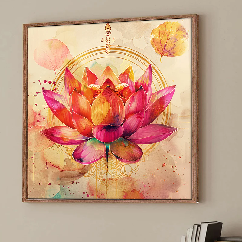 Pink Lotus Nirvana Wall Art With Frame - Brown
